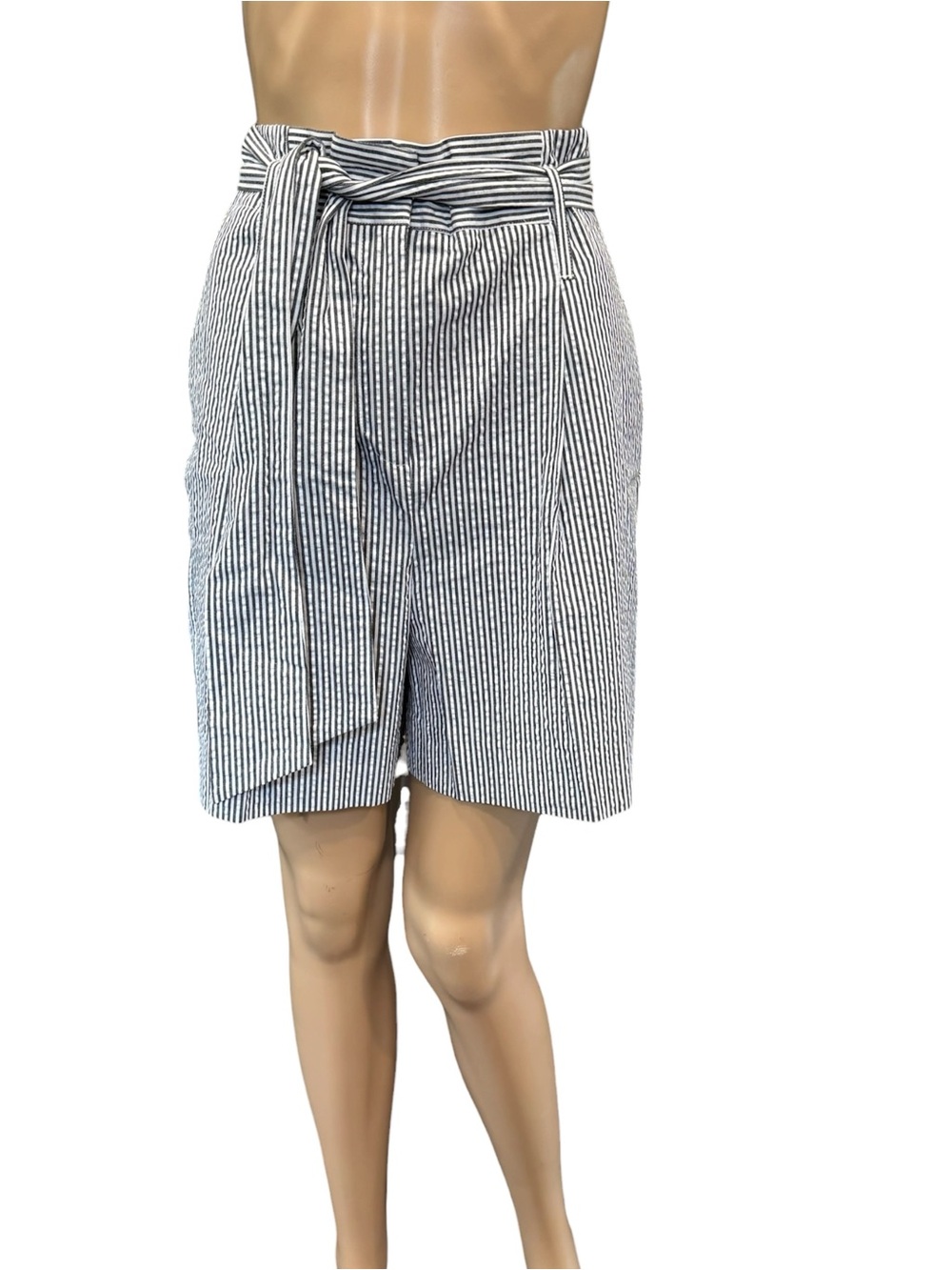 Tyler Boe High Waist Wide Leg Cotton Shorts Sz 6 Textured Black & White Stripes